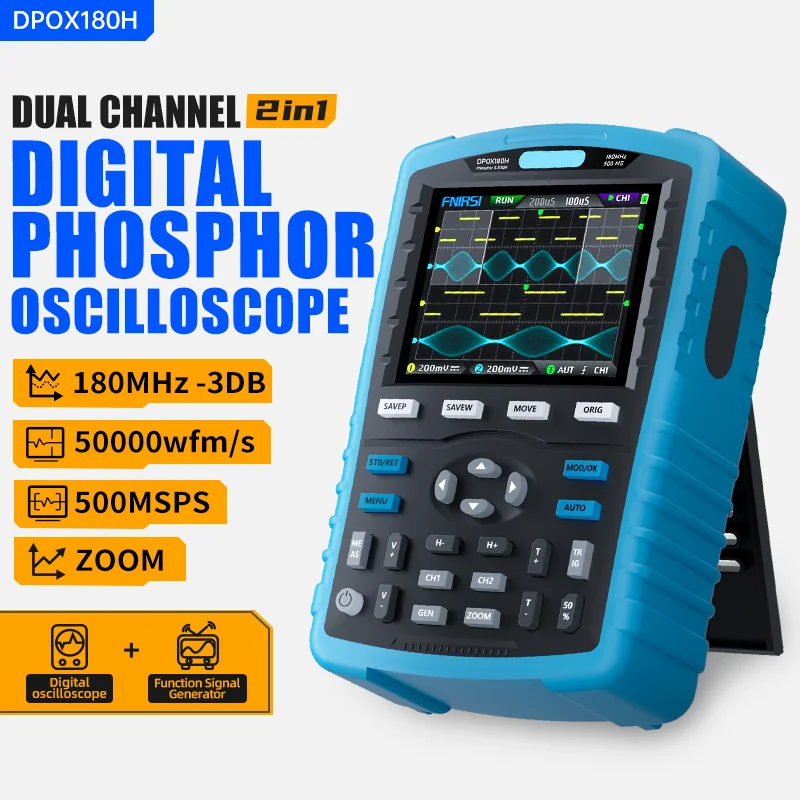 DPOX180H Двухканальный портативный цифровой осциллограф 180 МГц-3 ДБ Функциональный генератор сигналов 2в1 с флуоресцентным дисплеем И ЗУМОМ 0