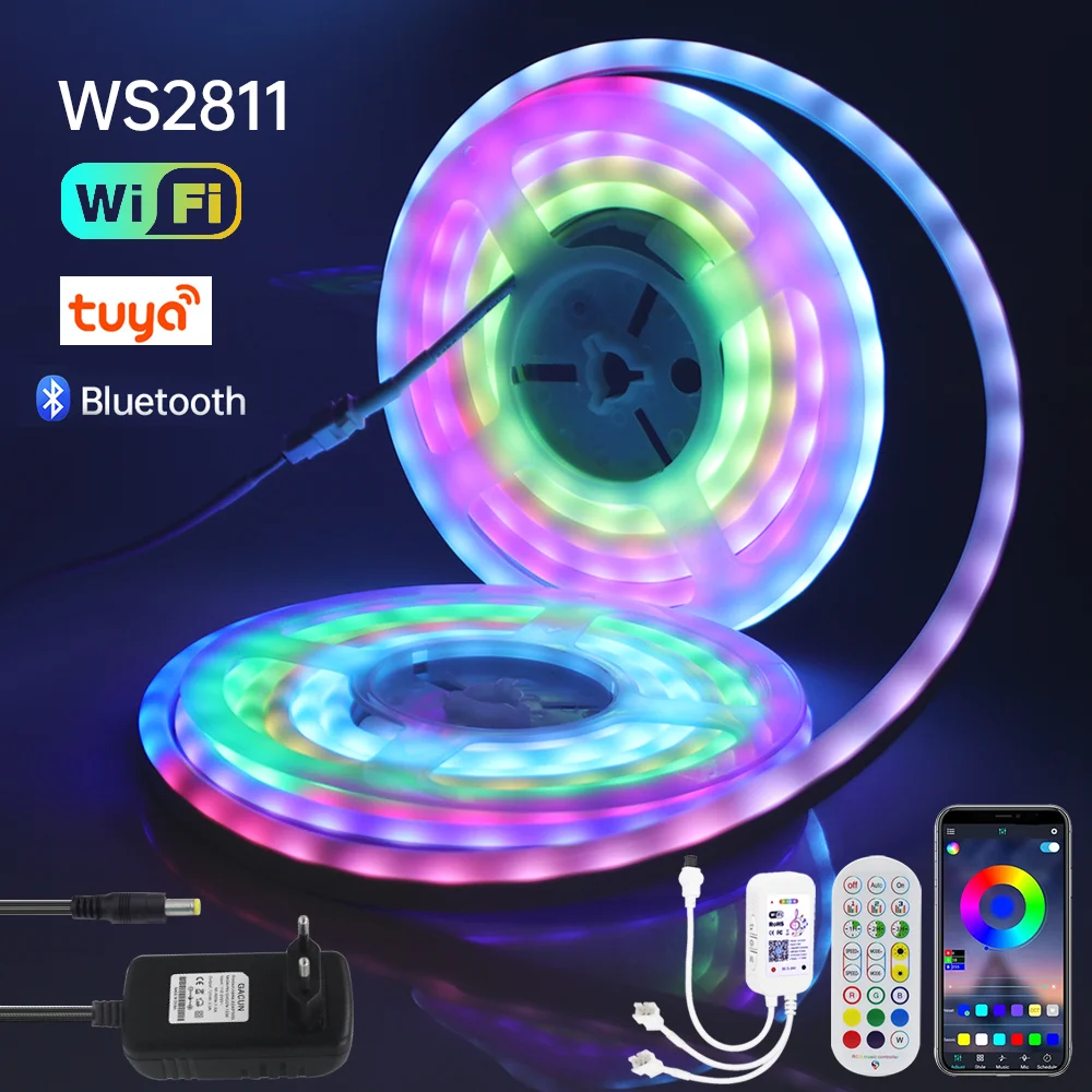 Неоновый свет Tuya Smart Wifi Гибкая светодиодная лента RGBIC 12V WS2811 Bluetooth RGB лента лампа для окружающего декора для Alexa Google Home