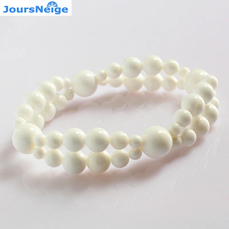 JoursNeige, натуральная раковина, белые бусины, размер 4-10 мм, браслет Lucky for Women Girl, двухслойный браслет, ювелирные изделия