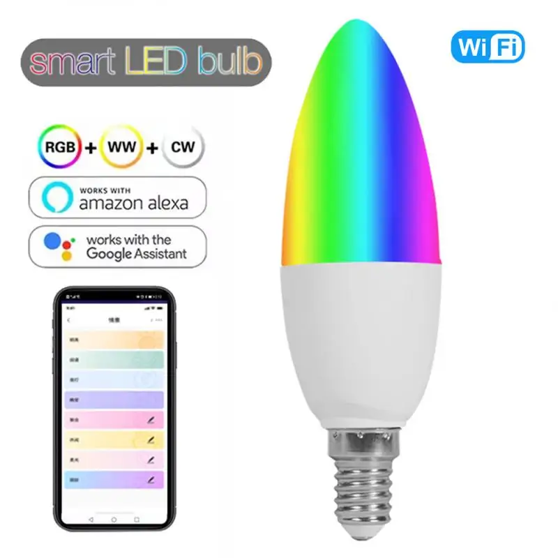 Умная Светодиодная Лампа WiFi E14 Dimmable Candle Lamp RGB + CW + WW 5 Вт Приложение eWeLink Голосовое Управление Работает С Alexa Google Home Alice
