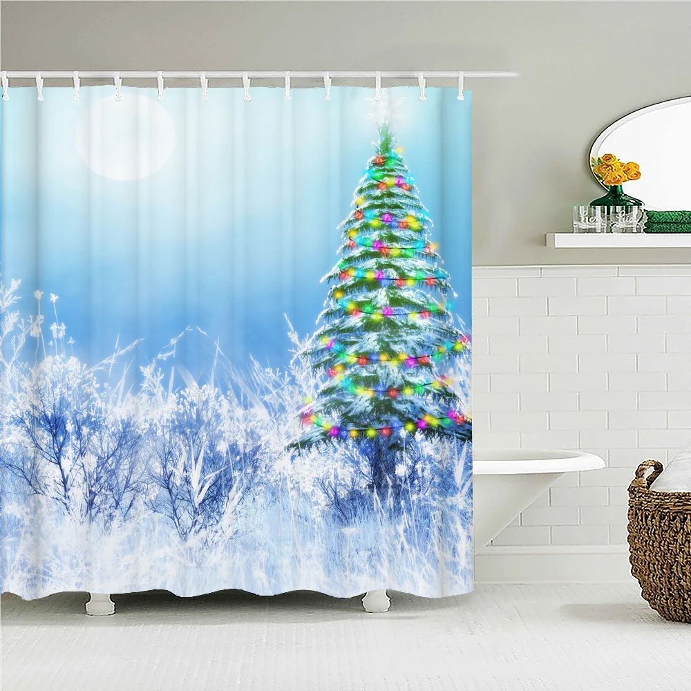 3D печать С Рождеством украшение дома занавеска для душа Рождественская елка праздничная ткань водонепроницаемая занавеска для ванной комнаты с крючком