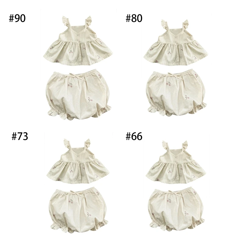 Летний комплект для маленьких девочек, платье-комбинация с рюшами, топы, хлебные шорты, комплект из двух предметов 0