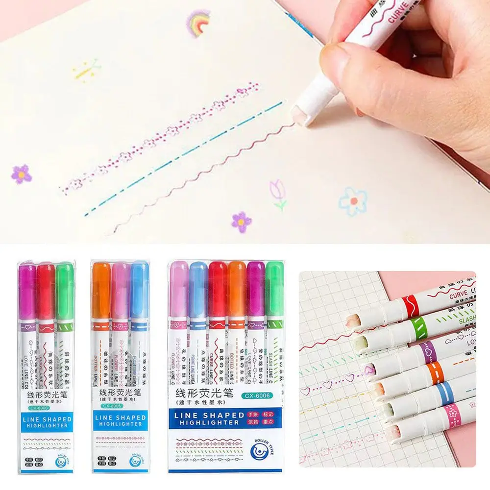 Художественные канцелярские принадлежности, офисные принадлежности, встроенные цветные маркеры в форме кривой линии в форме цветка, ручка-маркер для выделения кривых различных форм