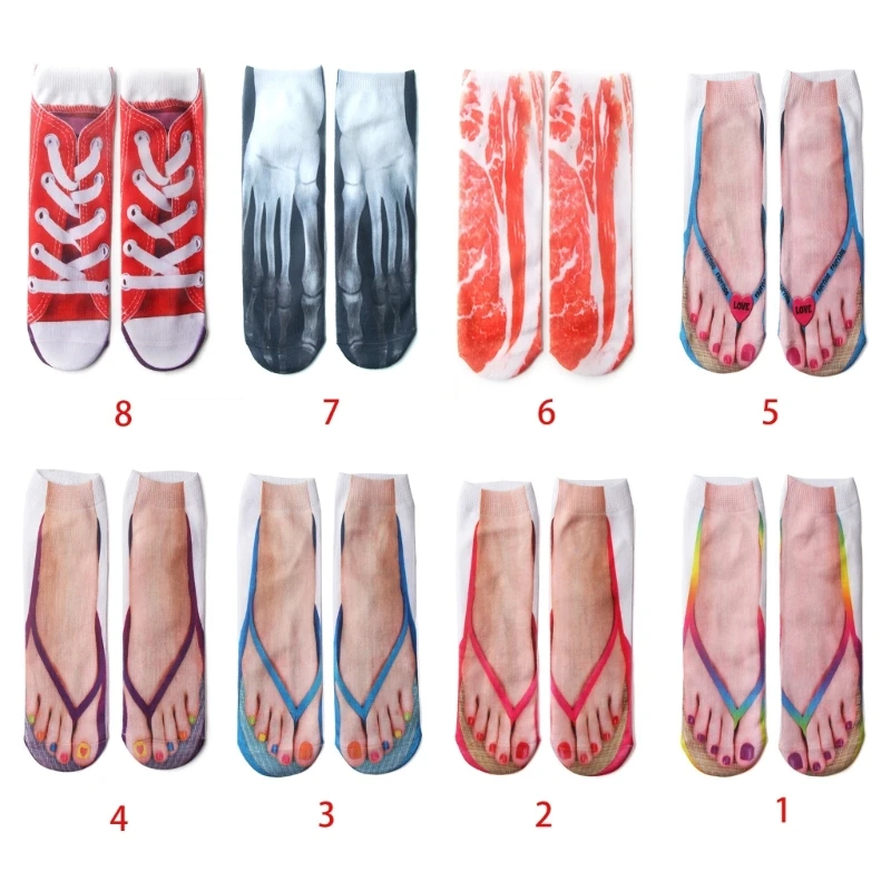 Хлопковые носки до щиколоток унисекс с глубоким вырезом, забавные 3D-шлепанцы с рисунком свиного скелета для креативных чулочно-носочных изделий