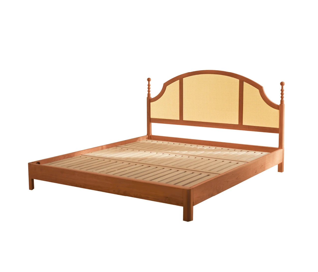 Сайгонская кровать, Главная двуспальная кровать из французского винтажного ротанга Nanyang, оригинальная кровать из массива вишневого дерева