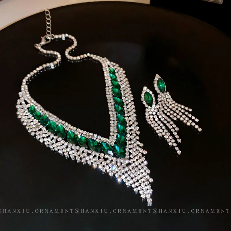 Наборы сережек и ожерелья с хрустальными кисточками, Роскошная женская цепочка на ключицу в стиле ретро, украшение на шею для женщин