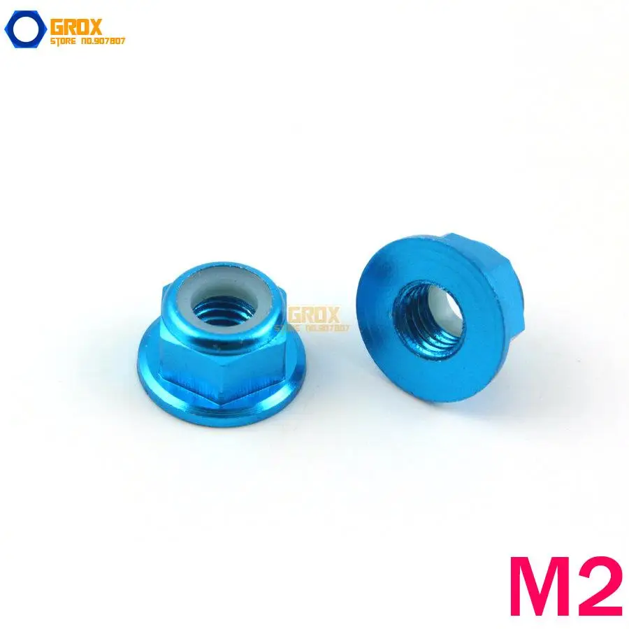 12 штук М2 Небесно-голубого цвета с шестигранным фланцем, нейлоновая контргайка, алюминий