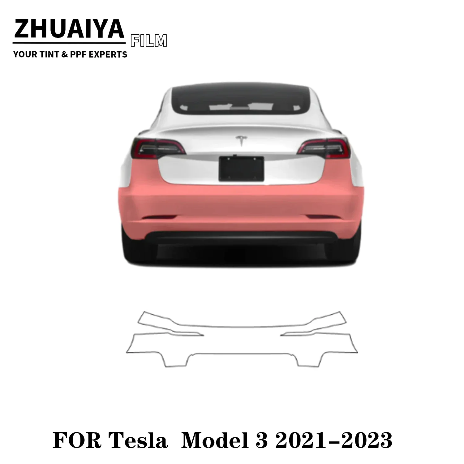 2017-2024 Для Tesla Model 3 Защитная пленка для краски на задний бампер из PPF 8-миллиметровой пленки для кузова автомобиля