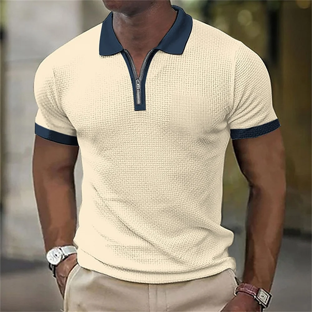 Повседневные мужские тряпки, уличная рубашка поло в полоску, блузка, мужская футболка, летняя одежда 5xl, негабаритная, быстросохнущая рубашка поло на молнии 2023