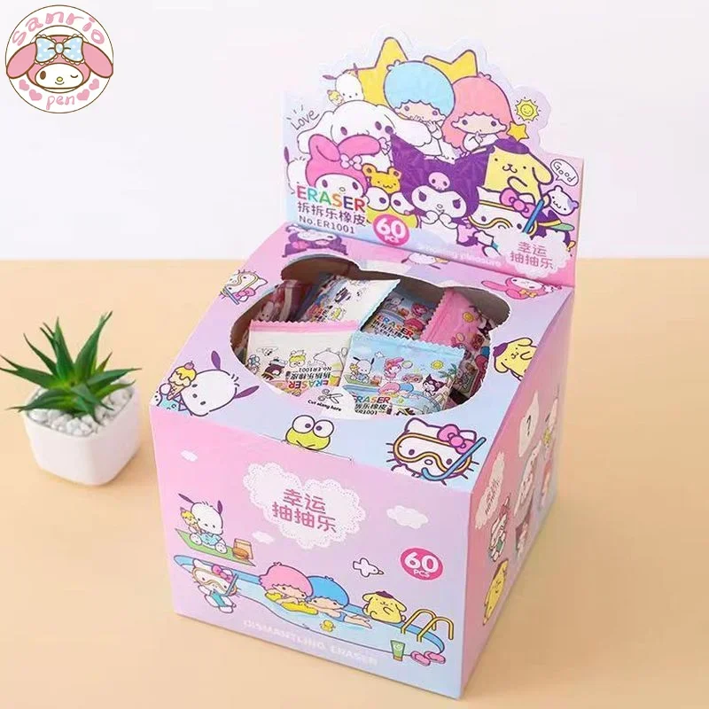 Новый Sanrio 60шт Ластик Kawaii Hello Kitty Kuromi Cinnamoroll Насосный Ластик Студенческие Канцелярские Принадлежности Детские Подарки Игрушки
