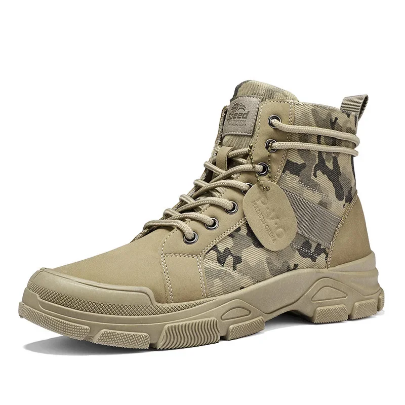 Камуфляжная обувь для мужчин, весенняя мода 2022, уличные мужские ботильоны на шнуровке, армейские ботинки для пустыни на платформе, новые мужские ботильоны