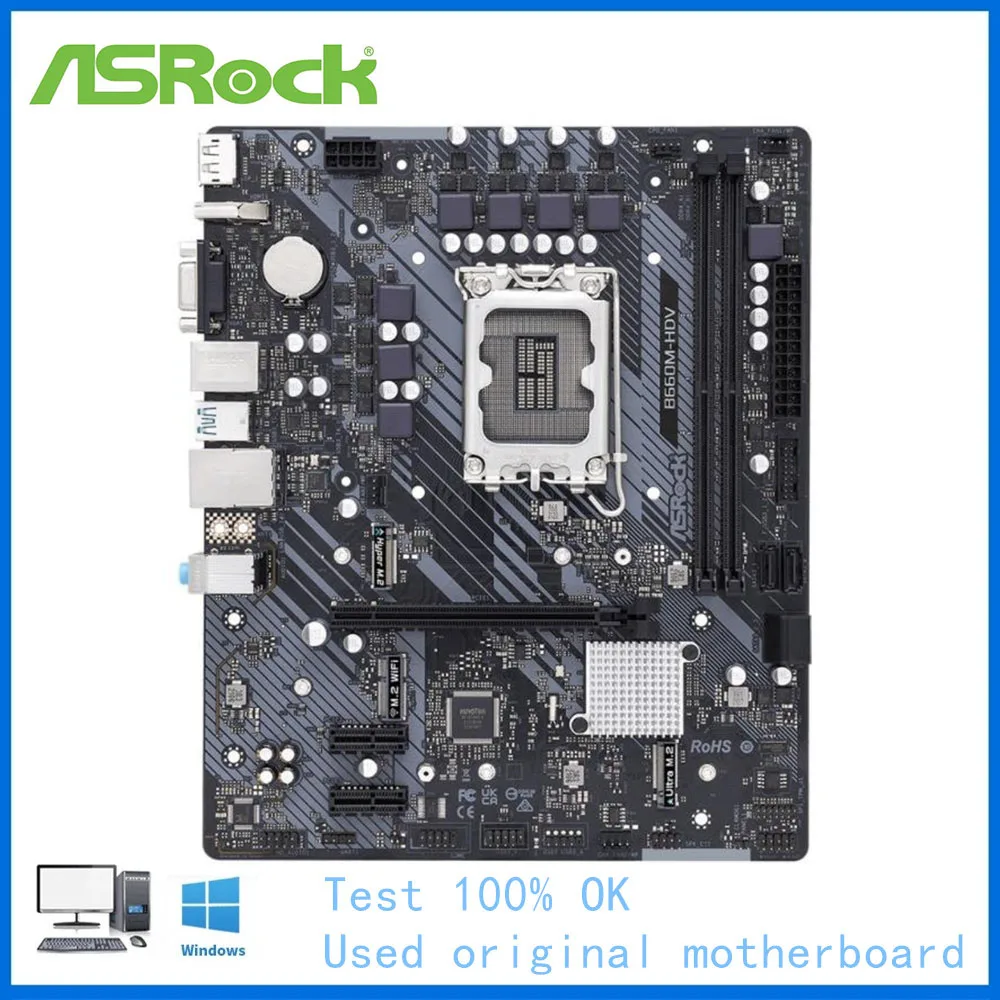 Для Intel B660 Используется ASRock B660M-HDV Socket LGA1700 DDR4 Настольная материнская плата 12-го поколения с поддержкой материнской платы 12400 12700