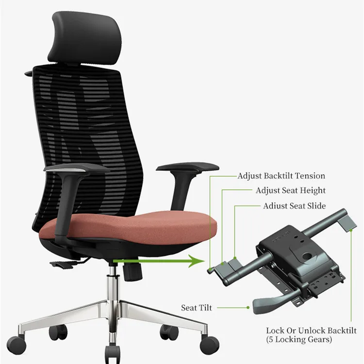 Офисный стул для руководителей с 4d регулируемой поворотной сеткой, эргономичный офисный стул с высокой спинкой и поясничной поддержкой 0
