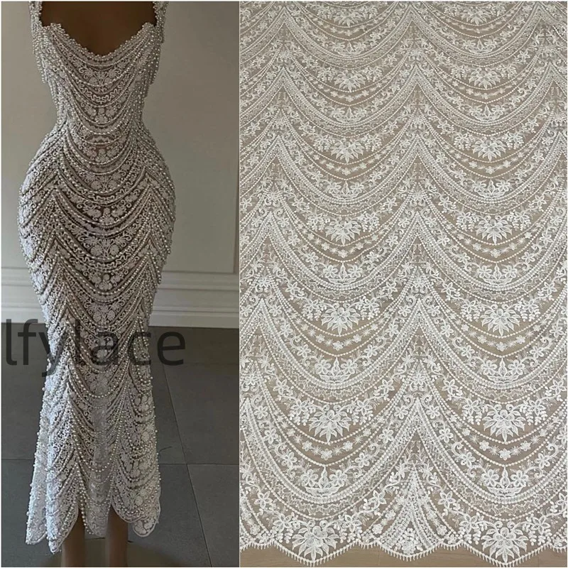 Модное свадебное платье из сетчатой кружевной ткани с белыми прозрачными блестками Emboidery Кружевная ткань Бесплатная доставка 1 ярд 0