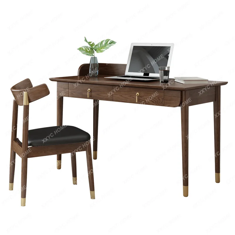Письменный стол из массива дерева, цвет грецкого ореха, студенческий письменный стол, простой настольный компьютерный стол для дома 0