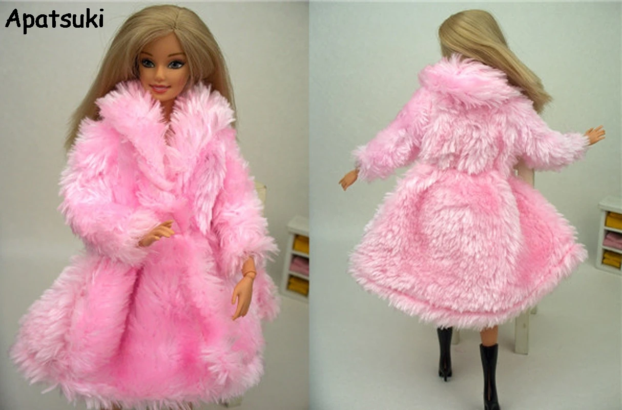 Аксессуары Для Кукол Зимняя Одежда Теплая Розовая Шуба Одежда Платья Для Кукол Барби Меховая Кукольная Одежда Для 1/6 BJD Кукла Детская Игрушка