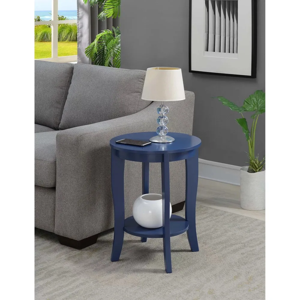 Американское наследие Круглый приставной столик с полкой Диван для спальни Приставные столики для гостиной, кобальтово-синий