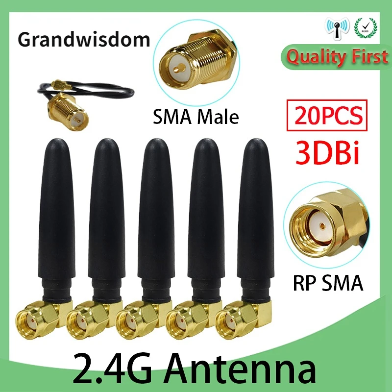 Griwi 20шт 2.4g антенна 3dbi sma женский wlan wifi 2.4 ГГц антенна IPX ipex 1 SMA мужской удлинитель с косичкой iot модуль antena