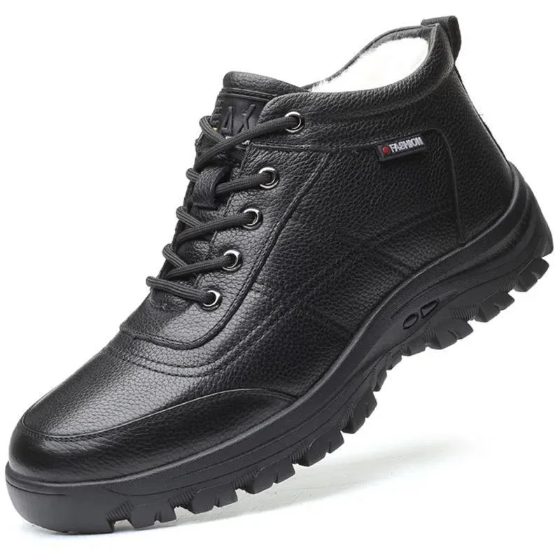 Мужская хлопчатобумажная обувь, зимняя повседневная обувь в новом стиле, плюс бархатная плотная теплая черная деловая обувь на шнуровке