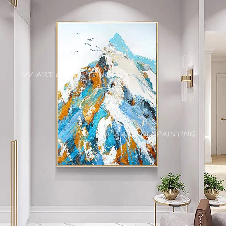 Пейзаж горы, абстрактная картина ручной работы на холсте маслом, абстрактная стена в гостиной, столовой, без рамок в подарок 0