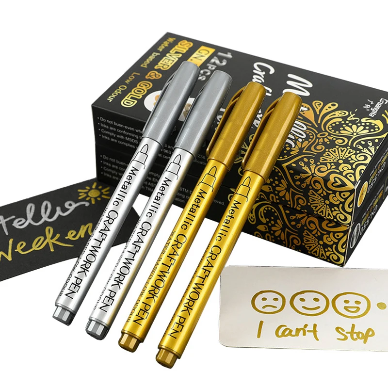 Золотой Серебряный маркер, ручка для регистрации, металлическая ручка для рисования, черная открытка, альбом для рисования, ручка для граффити, маркер для заметок, ручка для заметок