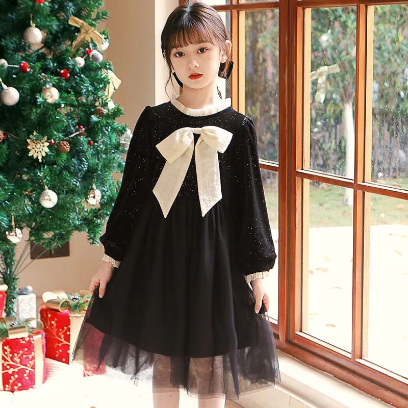 Платья для девочек Осень-зима 2023 Новые Иностранные Блестящие платья Платья Принцесс Детская Новогодняя одежда