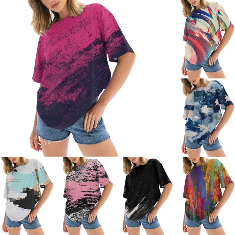 Летние женские футболки С Коротким рукавом, Женский Круглый вырез, Цветная Модная одежда С принтом, футболка, Повседневная футболка