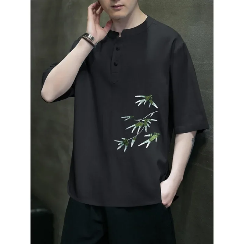 3 Цвета Повседневная Льняная Свободная Рубашка Традиционная Китайская Мужская Одежда Ретро Круглый Вырез С пластинчатой Пряжкой Костюм Тан Топ Плюс Размер M-5xl 0