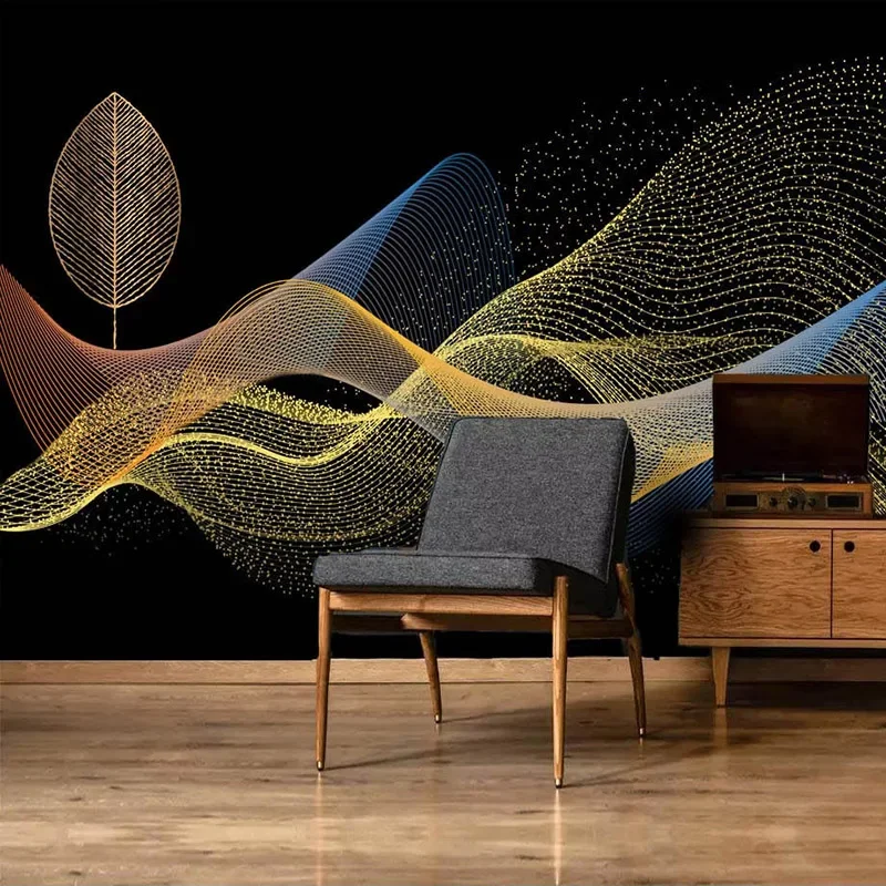 Фотообои нестандартного размера 3D Черные Золотые листья Абстрактная дымовая фреска Креативные обои для гостиной в спальне отеля
