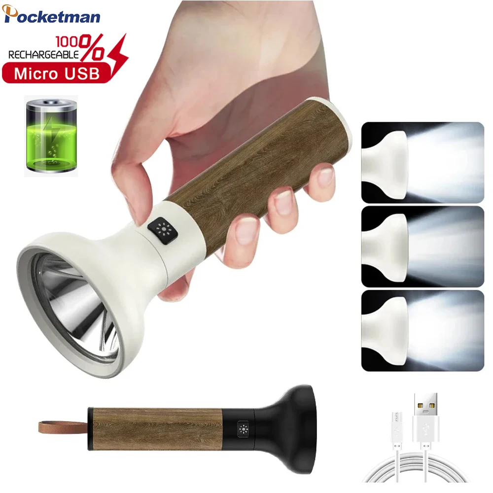 Винтажный светодиодный фонарик, портативный деревянный фонарь из алюминиевого сплава, яркая USB-перезаряжаемая лампа, водонепроницаемые фонари для кемпинга