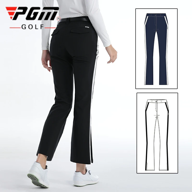 Женские брюки для гольфа PGM Осень-весна, тонкие эластичные расклешенные брюки, женские спортивные брюки в стиле пэчворк с карманом на молнии, одежда для гольфа для отдыха