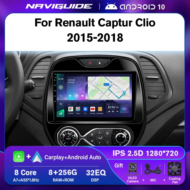 NAVIGUIDE Android 10 Автомагнитола для Renault Captur CLIO Samsung AT MT 2015-2018 GPS Навигация Мультимедийный Плеер Головное Устройство Carplay