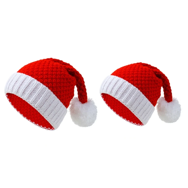 Шляпа Санта-Клауса, Рождественская шапка, Новогодняя Праздничная шапка для вечеринки с шариком волос, Осенне-зимняя теплая вязаная шапка