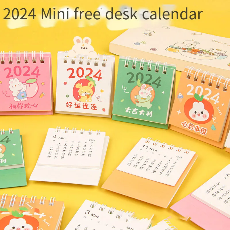 Новый учебный блокнот для студентов 2024, креативный мини-календарь, милый мультяшный настольный календарь