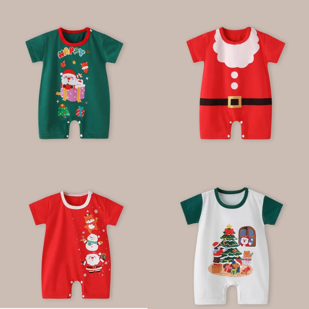 Боди для маленьких мальчиков и девочек из рождественского хлопка с короткими рукавами, детская одежда для новорожденных от 6 до 24 месяцев, комбинезон bebe