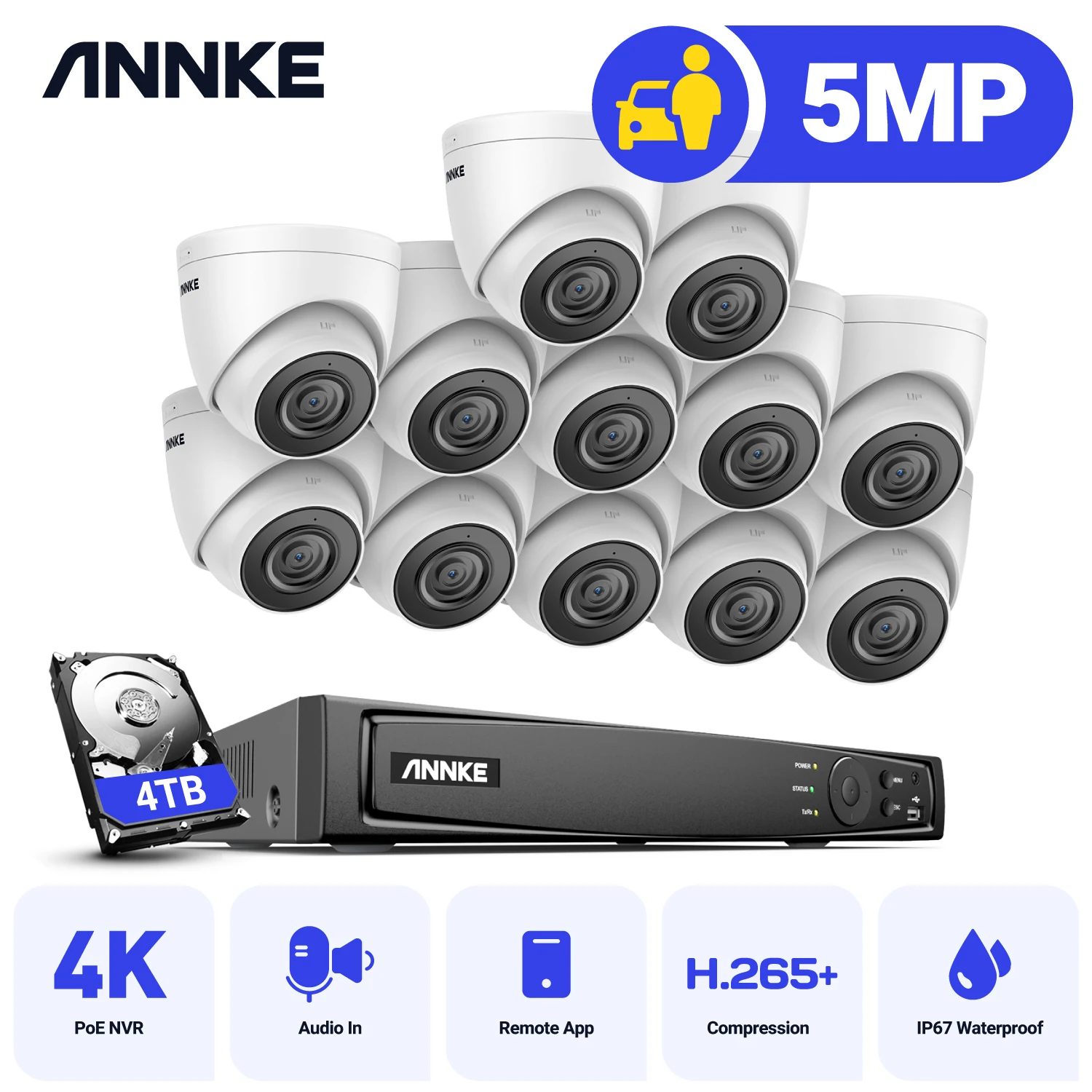 ANNKE 5MP FHD POE Система Видеонаблюдения 16CH H.265 + 4K NVR Рекордер 5MP Камеры Безопасности Аудиозапись 5MP PoE Ip-камера