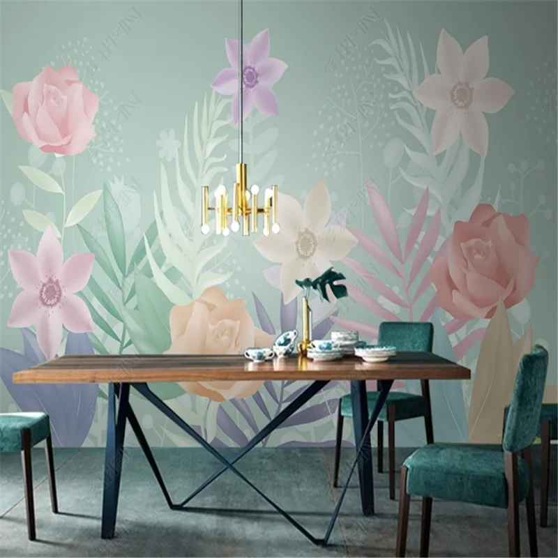 Обои с тропическими растениями в скандинавском минимализме для гостиной, цветок Розы, обои на свежем фоне, домашний декор