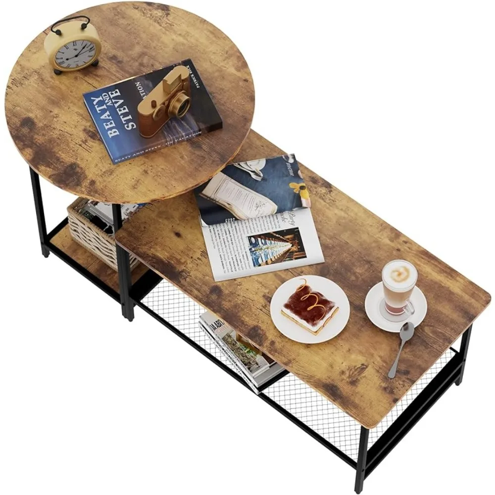 Журнальный столик Huhote с 2 полками для хранения, большой стол с металлическим каркасом для гостиной, балкона, спальни, столовой