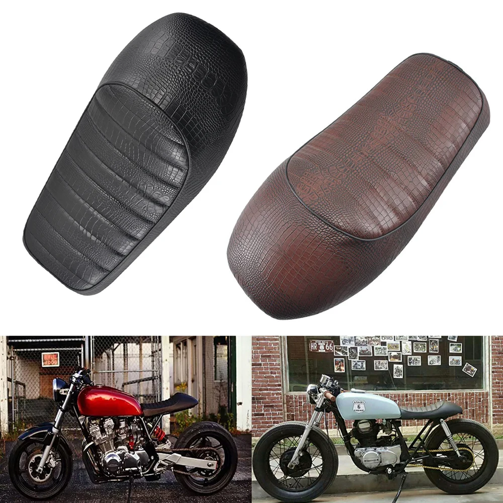 Для Honda CG125 CB125S CB200 Cafe Racer Накладка для сиденья мотоцикла с крокодиловой текстурой в стиле ретро, горбатая подушка для седла, черный/коричневый 0