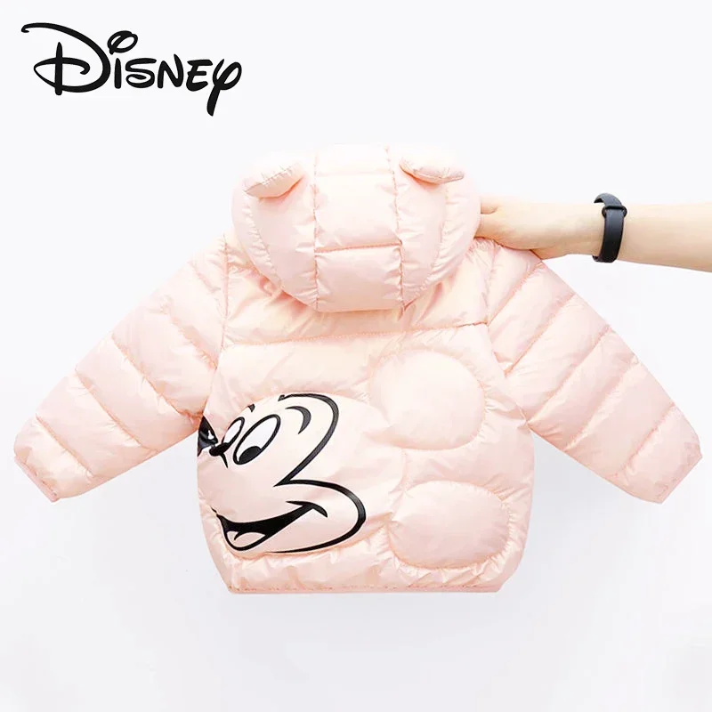 Куртка Disney с Микки Маусом для девочек, детская легкая пуховая куртка для мальчиков и девочек, яркая детская куртка на белом утином пуху для девочек 0
