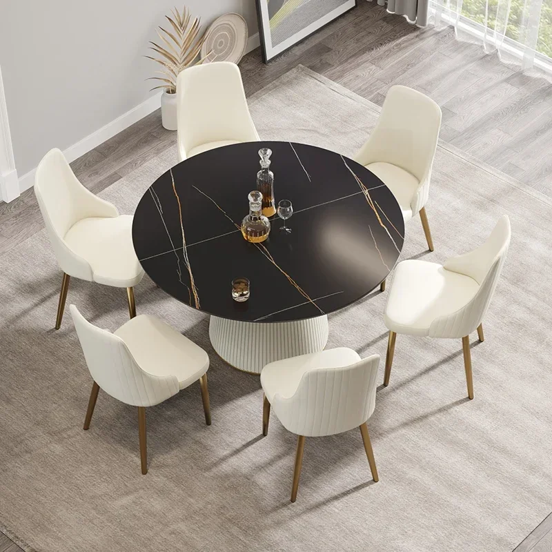 Круглый бежевый центральный стол из искусственного камня, Дизайнерская черная фанера, обеденный круглый журнальный столик в скандинавском стиле, металлическая мебель для гостиной