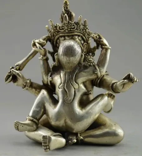 Коллекционная украшенная статуэтка Будды ручной работы из Старого тибетского серебра, занимающегося любовью 0