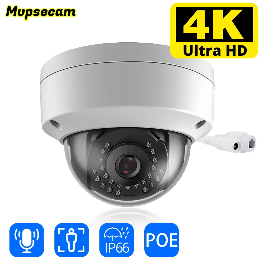 H.265 8MP 4K Security POE IP Камера Обнаружение Человека Наружная Аудиозапись Ultra HD Видеонаблюдение AI IP Купольная Камера Металл