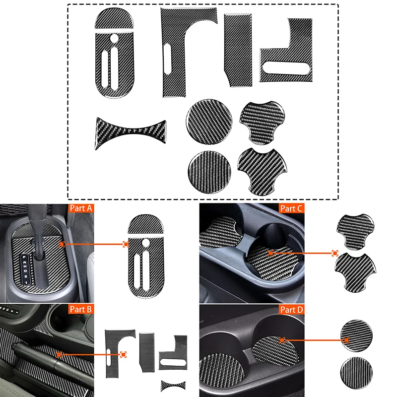 Высококачественная Наклейка для Внутренней Отделки Автомобиля из Углеродного Волокна Jeep Wrangler 2007-2010 Gear Console Water Cup Sticker Coaster Car Decor