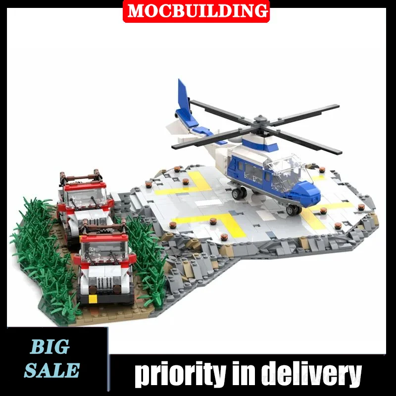MOC Street View Building Модель вертолетной площадки, Сборка строительных блоков, Фильм, Завод, Серия игрушек для сбора бетонной грязи