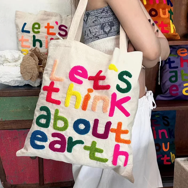 Давайте подумаем о сумке-тоут Earth, хлопчатобумажной холщовой сумке Bali Bag -предварительная распродажа
