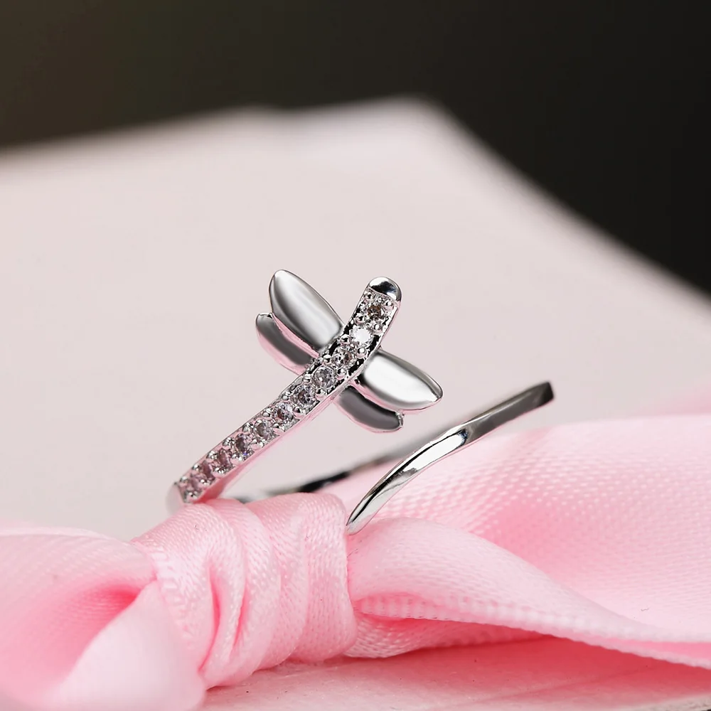 Очаровательные кольца в виде стрекозы из серебра 925 пробы, простые регулируемые Модные Свадебные Обручальные Подарки для вечеринок, ювелирные изделия 0