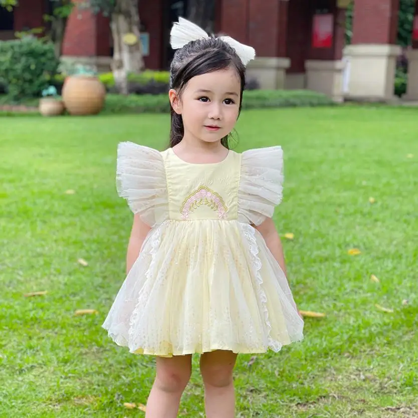 Новое летнее платье принцессы в стиле испанской Лолиты с кружевной вышивкой, детское праздничное платье на День рождения, Крещение Ид для девочек A3491
