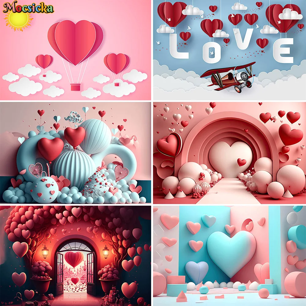 Фон для декора воздушными шарами любви Красный День Святого Валентина 3D Фон для фотосъемки Реквизит для портрета девочек на День рождения детей Студийные принадлежности