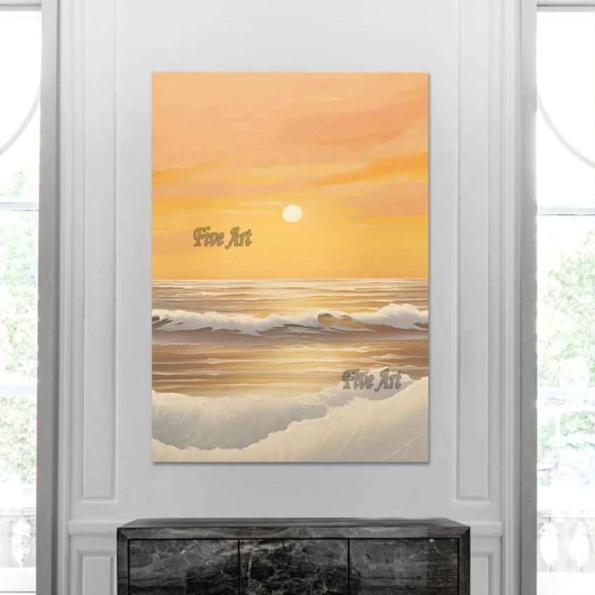 Украшение гостиной, Красивый Восход Солнца над морем, Абстрактный Пейзаж, Картина маслом, Домашний декор, Настенная картина, Современное искусство 0